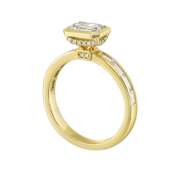 14Kt Yellow Semi Mount 1/2Ctw For 1Ct Emerald Cut Center
