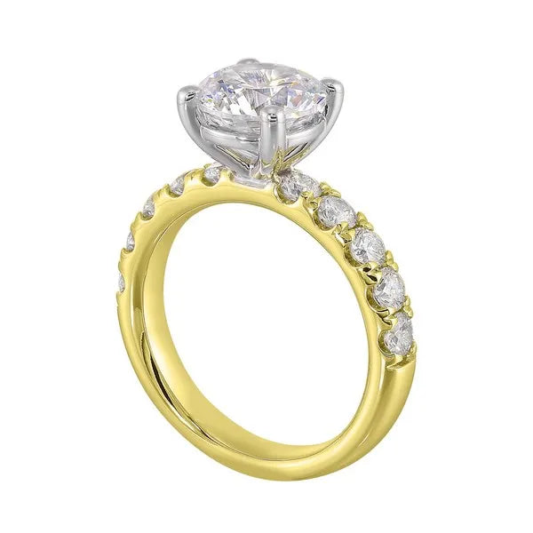 14Kt White Yellow Semi Mount 7/8Ctw For 2Ct Round Center