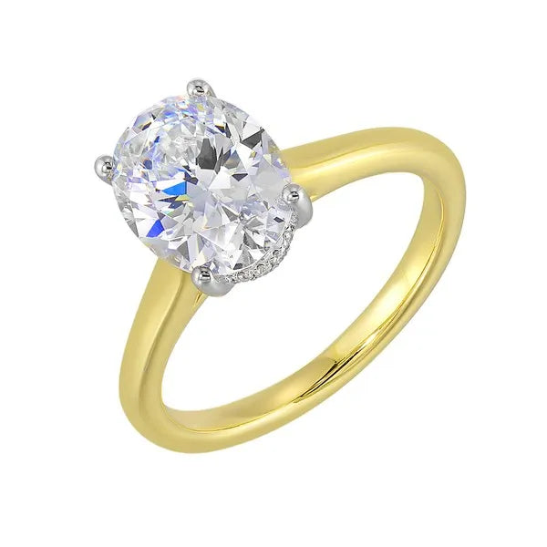 14Kt White Yellow Semi Mount 1/15Ctw For 2Ct Oval Center