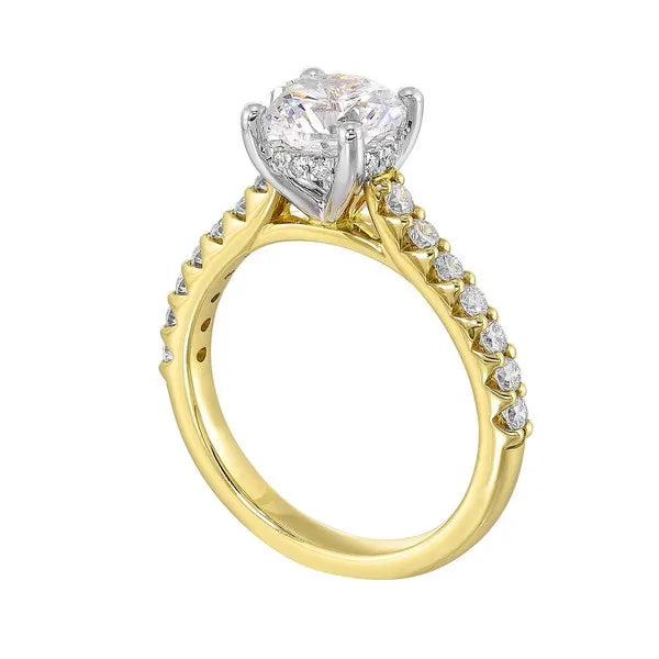 14Kt White Yellow Semi Mount 1/2Ctw For 1 1/2Ct Round Center