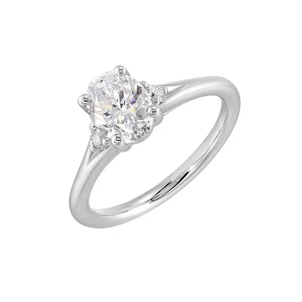 14Kt White Semi Mount 1/10Ctw For 1Ct Oval Center