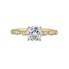 14Kt White Yellow Semi Mount 1/6Ctw For 1Ct Round Center