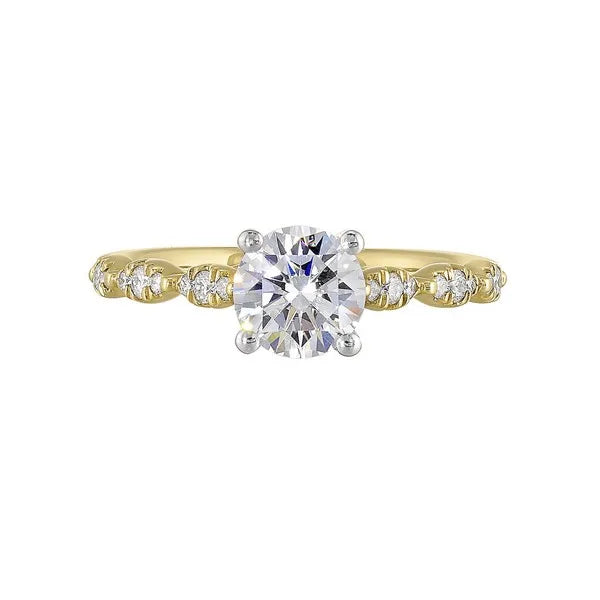14Kt White Yellow Semi Mount 1/6Ctw For 1Ct Round Center