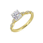 14Kt White Yellow Semi Mount 1/6Ctw For 1Ct Round Center