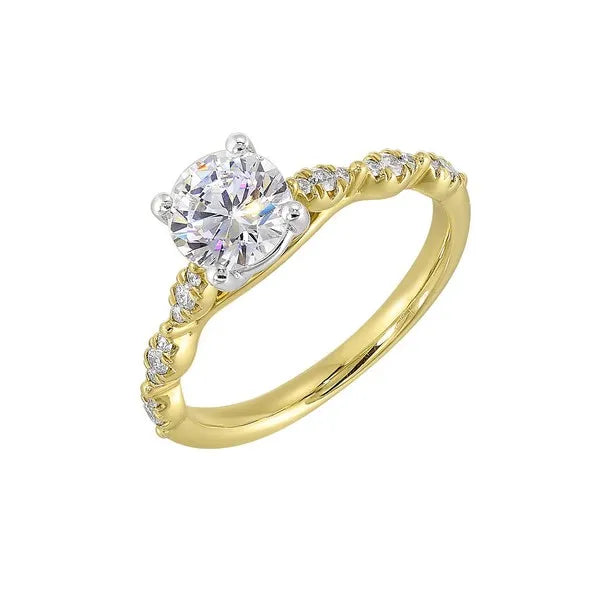 14Kt White Yellow Semi Mount 1/6Ctw For 1Ct Round Center