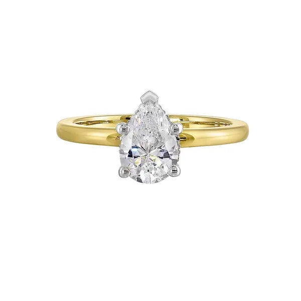 14Kt White Yellow Semi Mount 1/20Ctw For 1 1/2Ct Pear Center