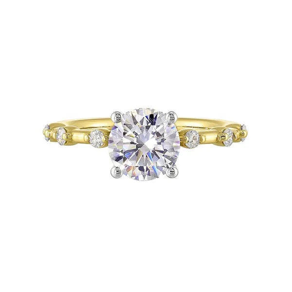 14Kt White Yellow Semi Mount 1/4Ctw For 1 1/2Ct Round Center