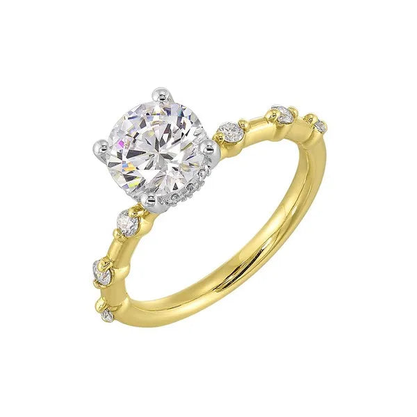 14Kt White Yellow Semi Mount 1/4Ctw For 1 1/2Ct Round Center