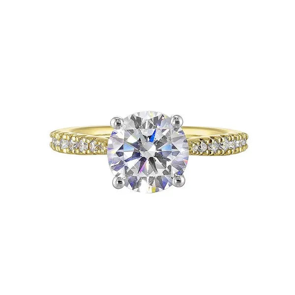 14Kt White Yellow Semi Mount 1/4Ctw For 2Ct Round Center
