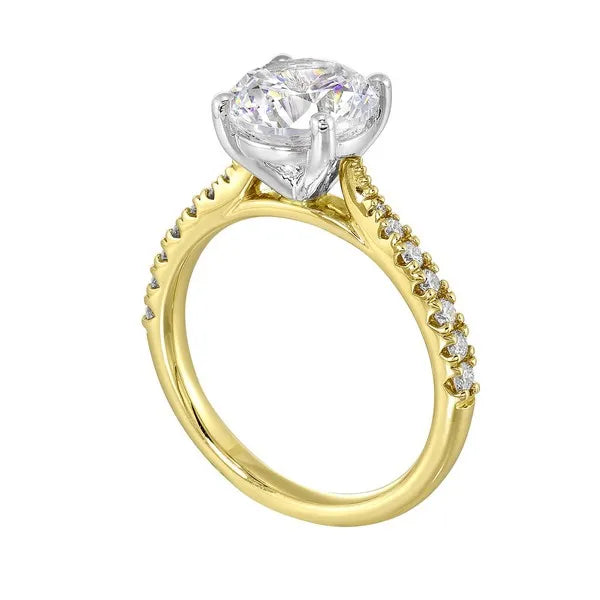14Kt White Yellow Semi Mount 1/4Ctw For 2Ct Round Center
