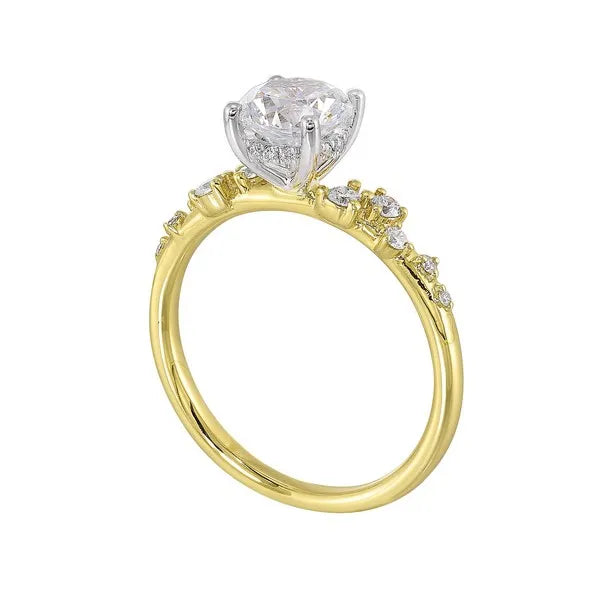 14Kt White Yellow Semi Mount 1/5Ctw For 1Ct Round Center