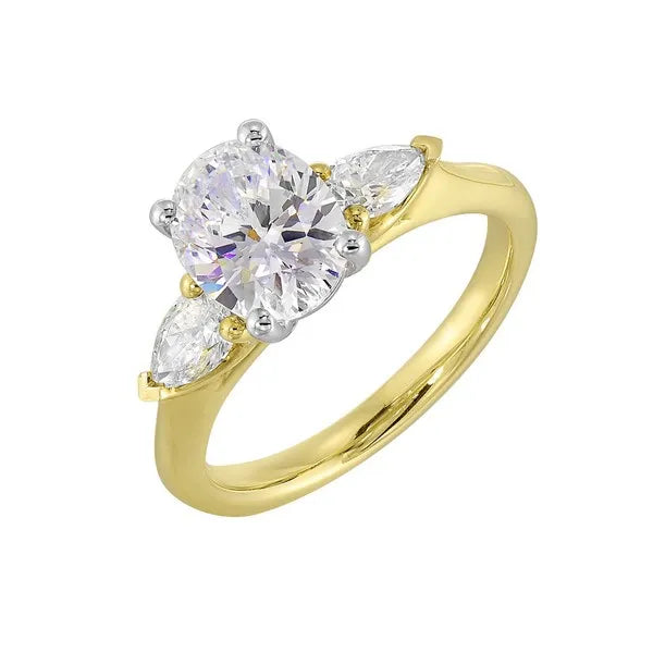 14Kt White Yellow Semi Mount 1/2Ctw For 2Ct Oval Center