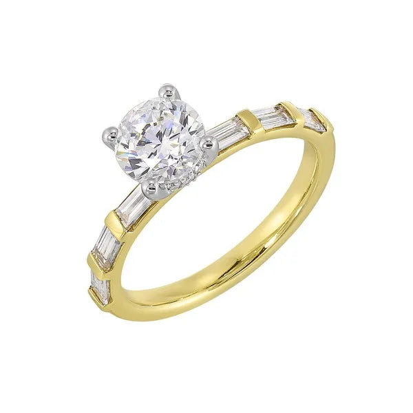 14Kt White Yellow Semi Mount 1/2Ctw For 1Ct Round Center