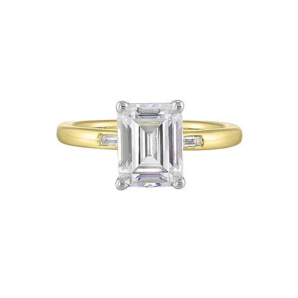 14Kt White Yellow Semi Mount 1/15Ctw For 2Ct Emeral Cut Center