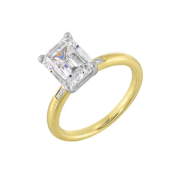 14Kt White Yellow Semi Mount 1/15Ctw For 2Ct Emeral Cut Center