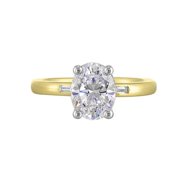 14Kt White Yellow Semi Mount 1/20Ctw For 2Ct Oval Center