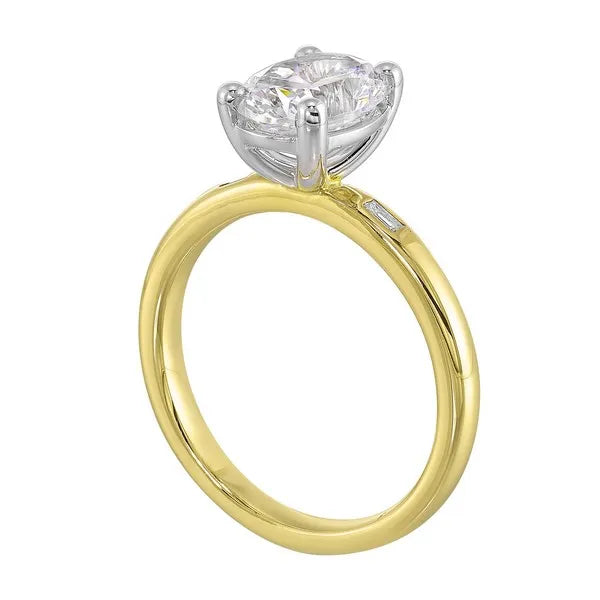 14Kt White Yellow Semi Mount 1/20Ctw For 2Ct Oval Center