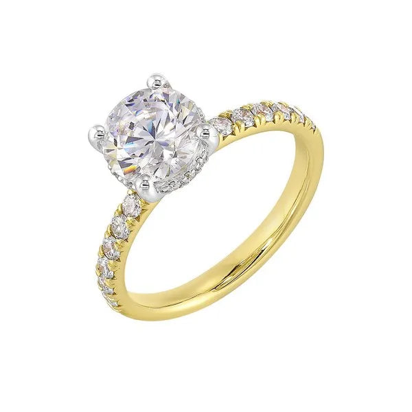 14Kt White Yellow Semi Mount 3/8Ctw For 1 1/2Ct Round Center