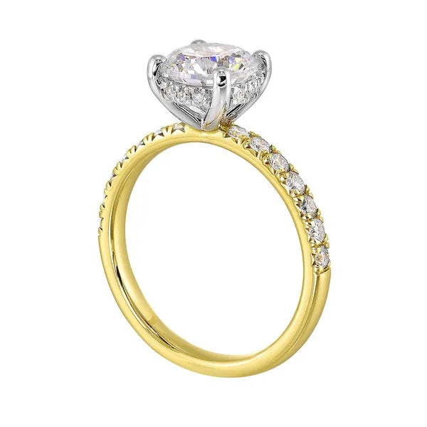 14Kt White Yellow Semi Mount 3/8Ctw For 1 1/2Ct Round Center