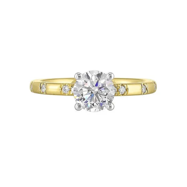 14Kt White Yellow Semi Mount 1/12Ctw For 1Ct Round Center