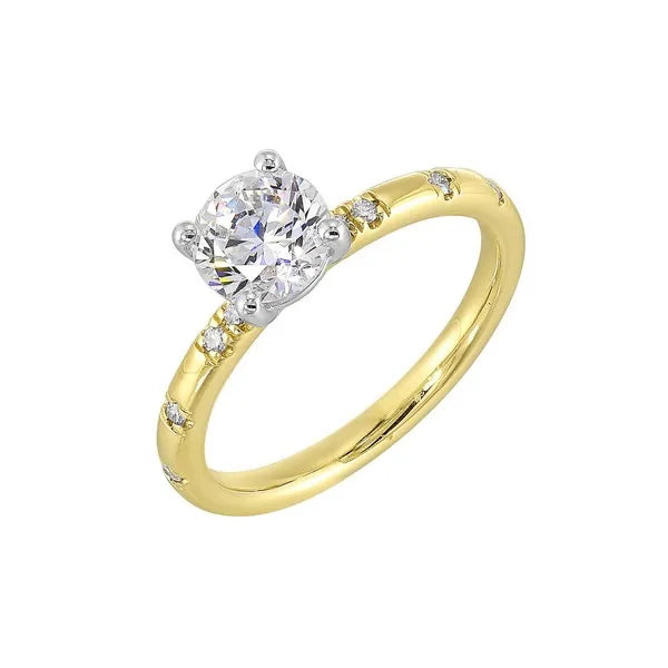 14Kt White Yellow Semi Mount 1/12Ctw For 1Ct Round Center