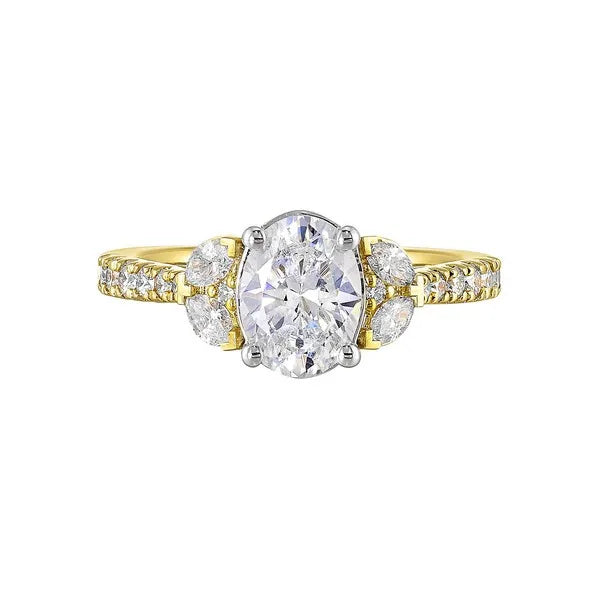 14Kt White Yellow Semi Mount 1/2Ctw For 1 1/2Ctw Oval Center