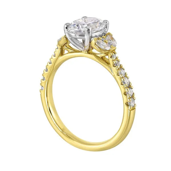 14Kt White Yellow Semi Mount 1/2Ctw For 1 1/2Ctw Oval Center