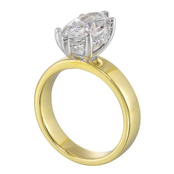 14Kt White Yellow Semi Mount 1/10Ctw For 2 1/2Ct Marquise Center