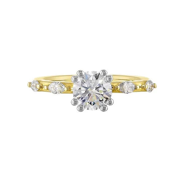 14Kt White Yellow Semi Mount 1/4Ctw For 1Ct Round Center