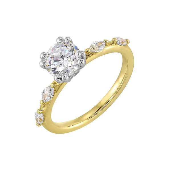 14Kt White Yellow Semi Mount 1/4Ctw For 1Ct Round Center