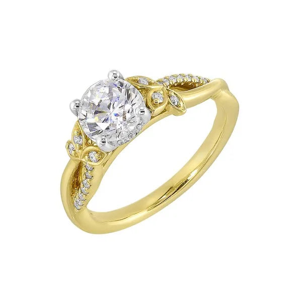 14Kt White Yellow Semi Mount 1/8Ctw For 1Ct Round Center