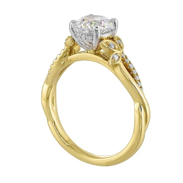 14Kt White Yellow Semi Mount 1/8Ctw For 1Ct Round Center