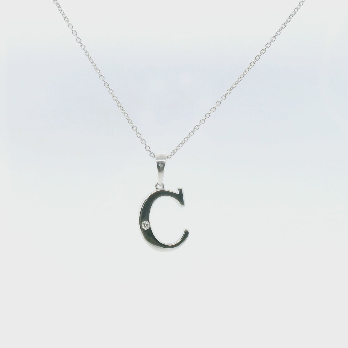 Perfect Love Silver Initial C Diamond Pendant with Chain