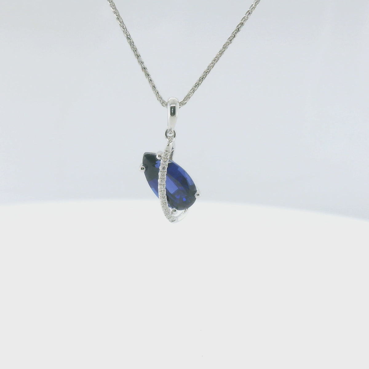 Chatham 1.63ct Lab Pear Sapphire & Diamond Pendant
