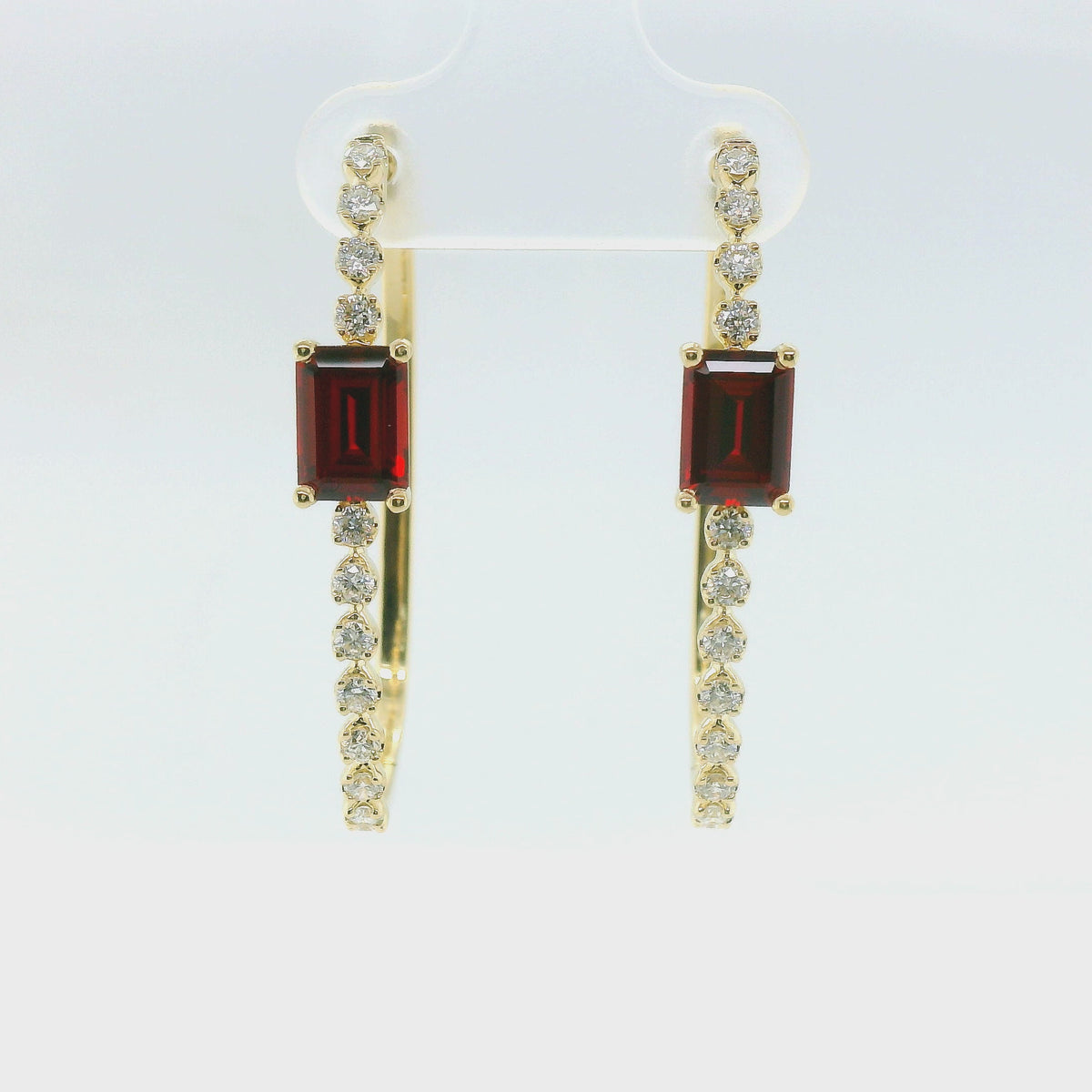 Chatham 2.4ct Lab Ruby & Diamond Hoop Earrings