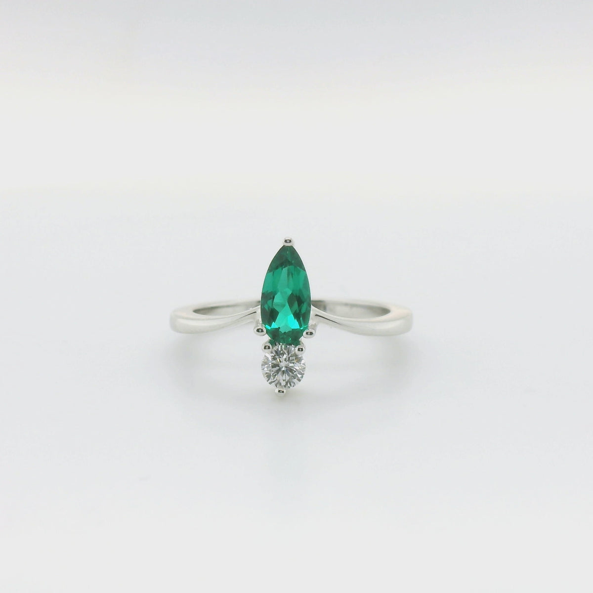 Chatham 0.51ct Pear Lab Emerald & Diamond Ring