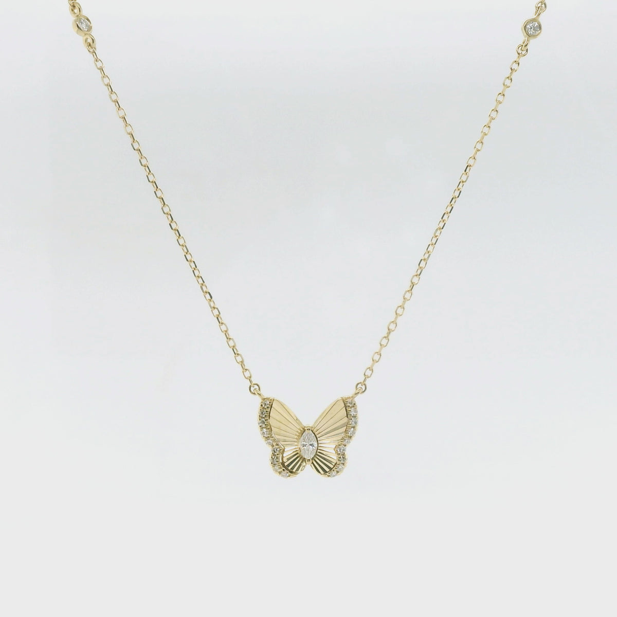 Perfect Love 0.10ct Diamond Yellow Gold Butterfly Necklace