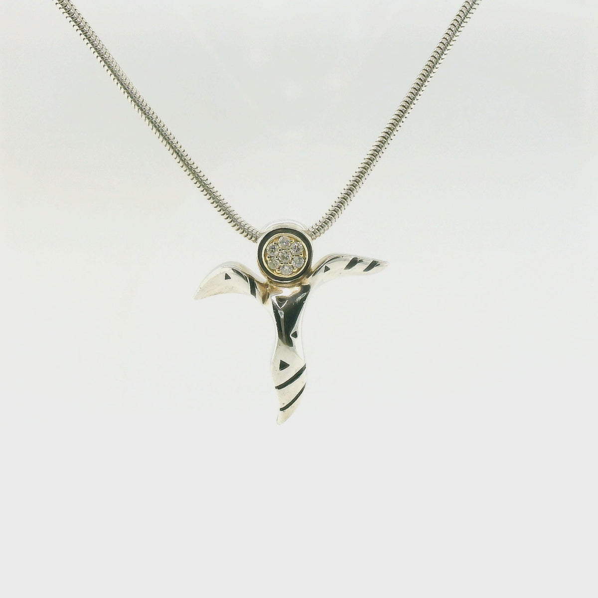 John Atencio Silver Angel Two-Tone Diamond Pendant with Chain
