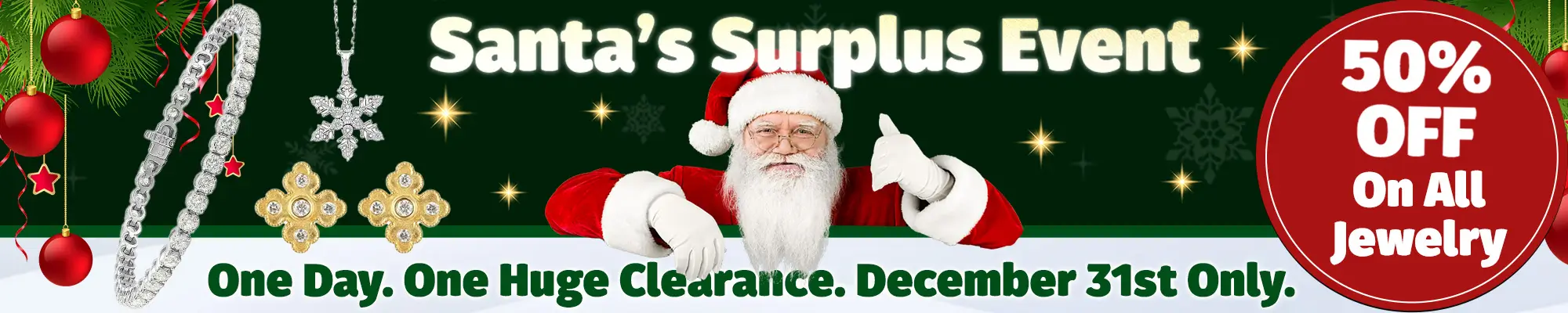 Santa's Surplus Event 50% Off Banner