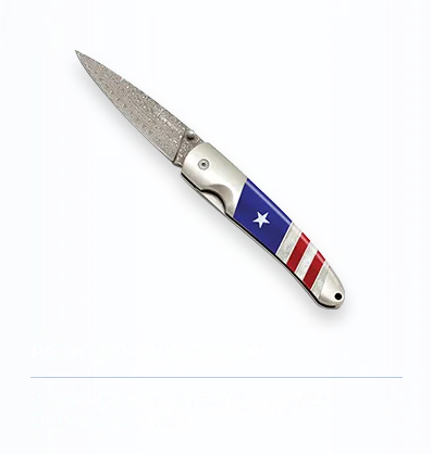 Santa Fe Stoneworks Patriotic Collection: 4” Liner lock, 3” Japanese rain drop Damascus steel blade